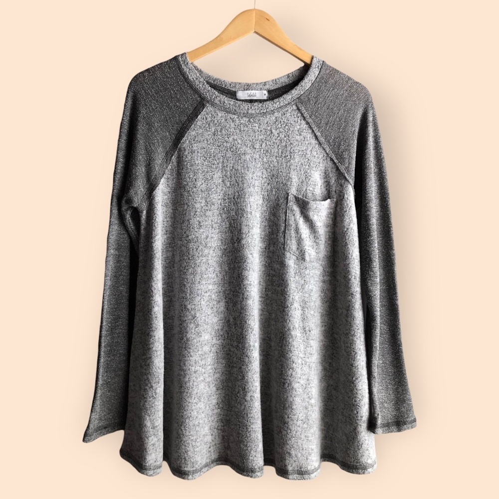 Talulah Anthropologie ARITZIA Grey Oversized Long Sleeve Sweater Pocket Shirt M